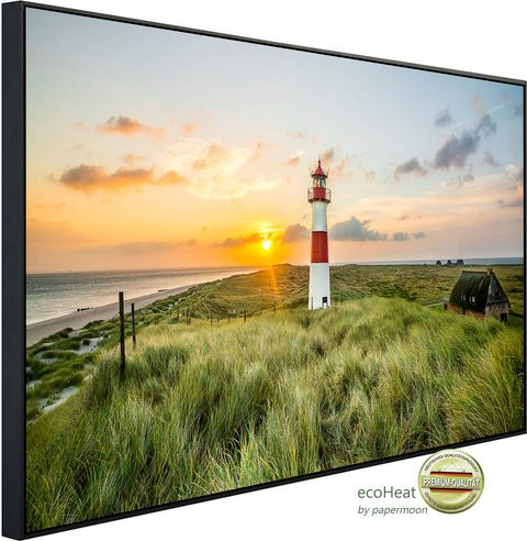 papermoon Infrarotheizung EcoHeat Leuchtturm am Strand mit Matt-Effekt in Bunt, App-Steuerung und Überhitzungsschutz - Bild 1