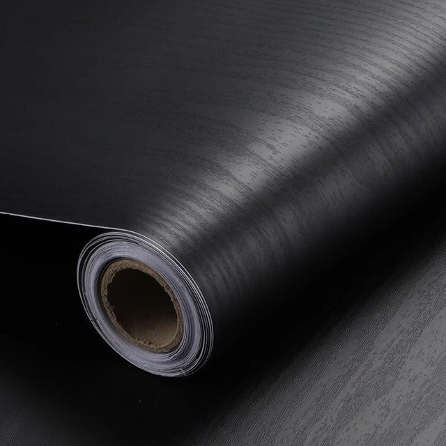Selbstklebender abnehmbarer Türsticker in Holzmasertextur, Farbe Schwarz, Breite: 45 cm, Länge: 3 m - Bild 1