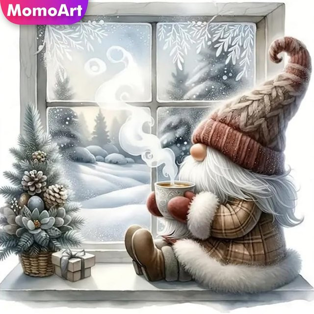 Momoart Diamantstickerei Set mit Winter-Gnom-Porträt, Rundes Mosaik DIY Set für die Dekoration, Mehrfarbig, B/T/H: 20 x 20 x 20 cm - Bild 1