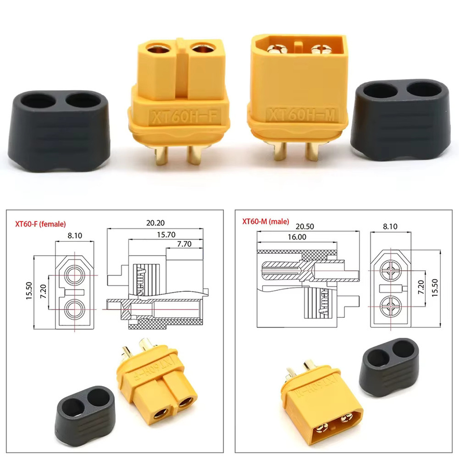 Amass XT60 und XT60H Stecker Set mit Gehäuse, 5 Paar (5x männlich und 5x weiblich), gelb, für RC Lipo Batterien, Drohnen, Autos und Boote - Bild 2