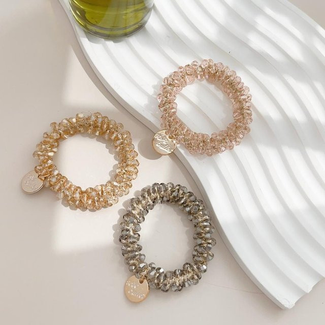 Haargummis Kristallperlen, elastisch, beige, Damen - Bild 1