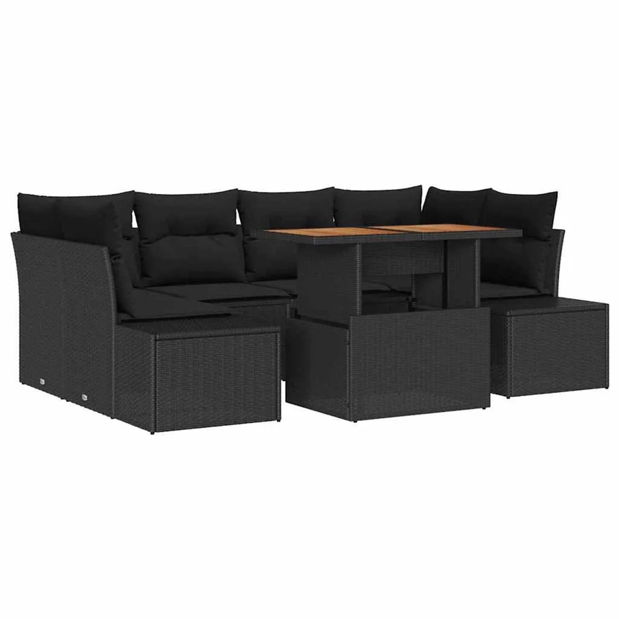 7-tlg. vidaXL Garten-Sofa-Set in U-Form aus Poly Rattan mit Polsterkissen und Speicherfunktion, Schwarz - Bild 2