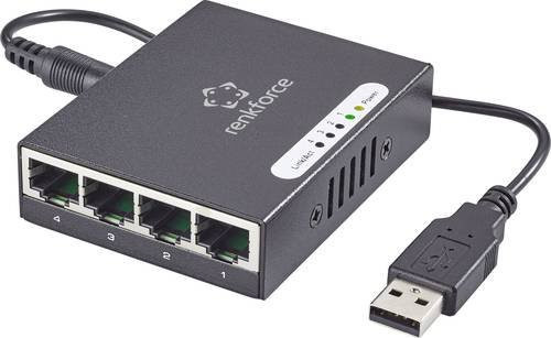Renkforce Netzwerk Switch mit 4 Ports, 1 Gbit/s, USB-Stromversorgung, Schwarz - Bild 1