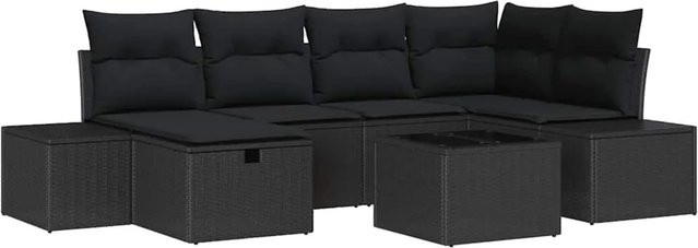 vidaXL 7-teiliges Garten-Sofa-Set aus schwarzem Poly-Rattan mit Kissen und Stauraum in L-Form - Bild 1