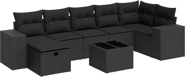 vidaXL 8-teilige Garten-Sofagarnitur aus Poly-Rattan mit Kissen in Schwarz - Bild 1