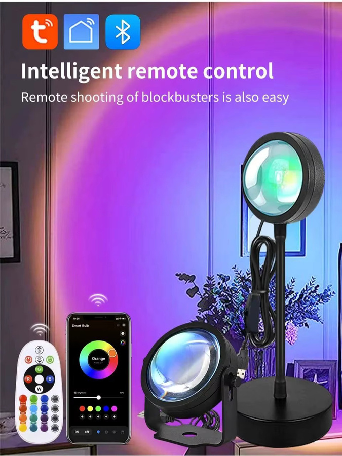 GGBEE RGB Dimmbare Atmosphärenleuchte Intelligenter LED-Sonnenuntergang-Projektor in Schwarz mit Tuya WiFi und IR-Fernbedienung für Fotografie und Ambiente-Beleuchtung - Bild 6