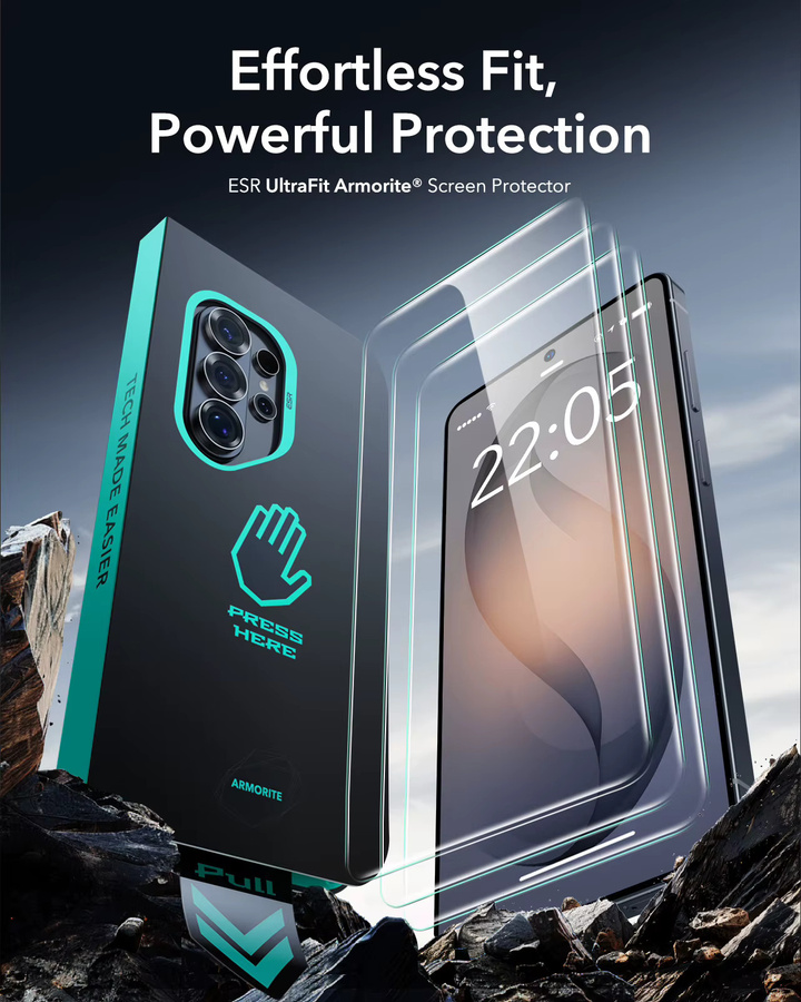 ESR UltraFit Armorite Displayschutzfolie für Samsung Galaxy S26 Ultra, 3 Stück, HD Klar/Sichtschutz, transparent - Bild 2
