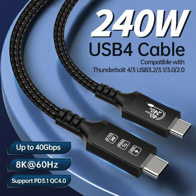 MIZIQIER Thunderbolt 240W USB-C zu USB-C Kabel mit 40 Gbit/s Datenübertragung und 8K Display-Unterstützung für iPhone 15 Pro und Macbooks - Bild 1