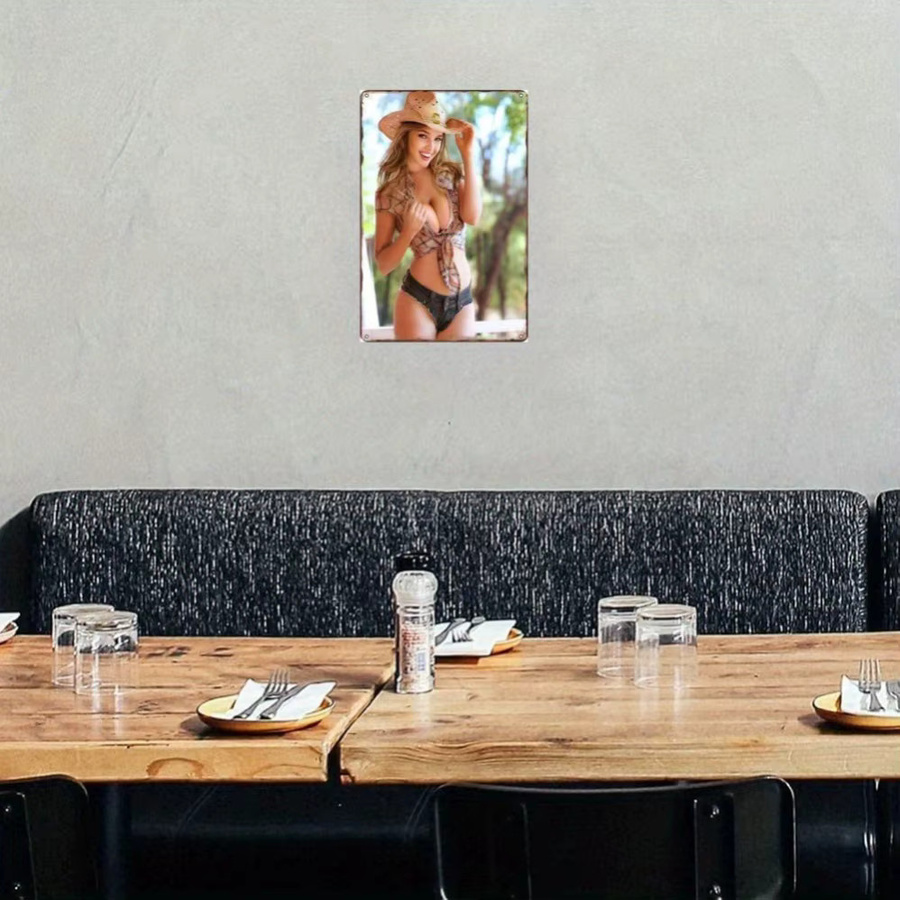 CIFBUY Vintage-Metallschild mit Cowgirl-Cowboyhut als Wanddekoration, B/H: 20,3 x 30,5 cm, Mehrfarbig - Bild 2