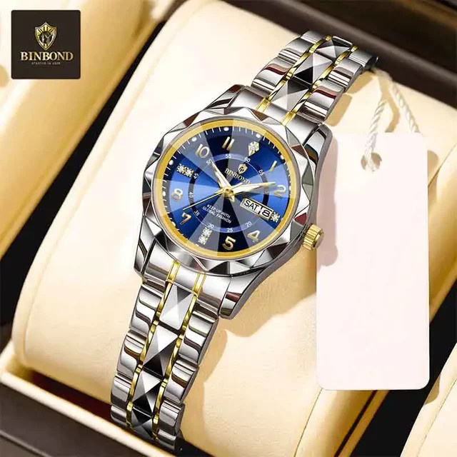 BINBOND Armbanduhr, Quarz, Edelstahl, Blau, Silber, Damen - Bild 1