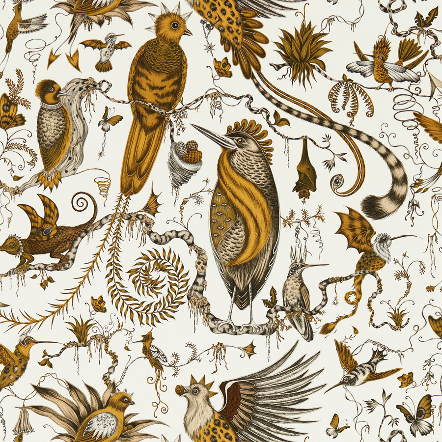Clarke & Clarke Wallpaper Quetzal Tapete Gold mit Tier- und Landschaftsmotiven aus Vlies - Bild 1