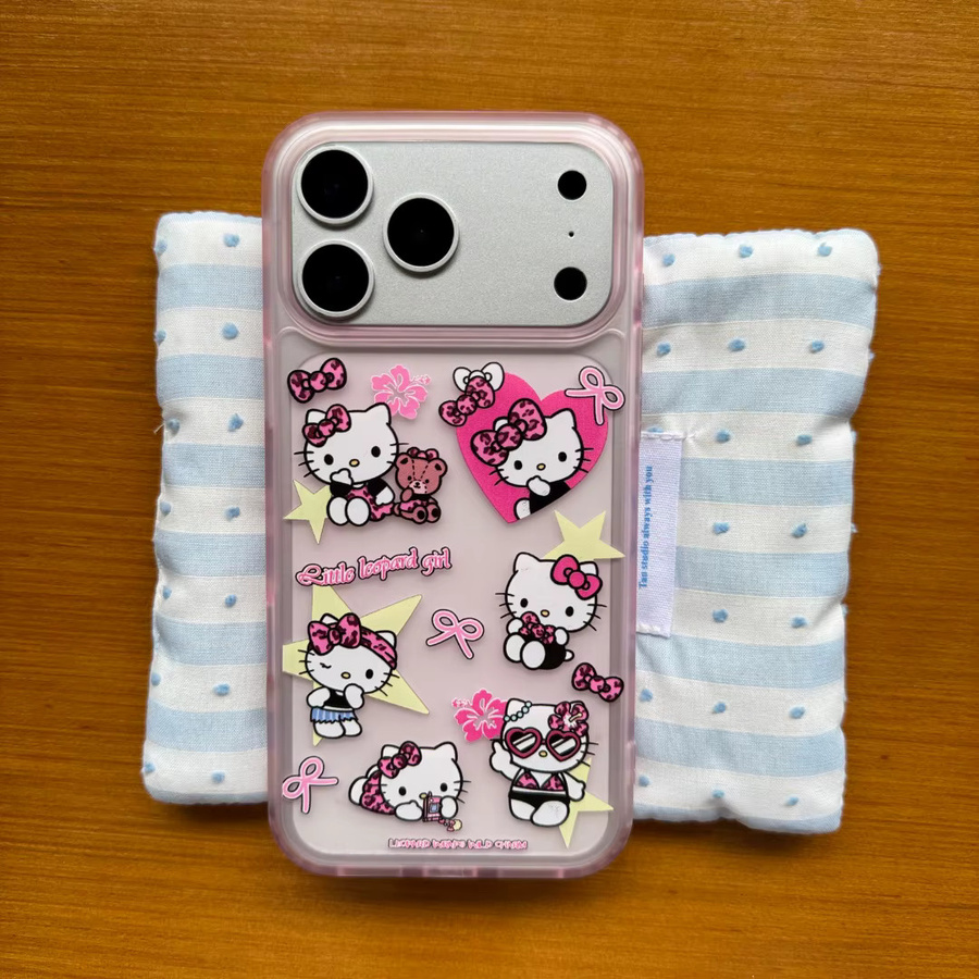 Hello Kitty Schutzhülle für iPhone 17 16 15 Pro Max mit Leopardenmuster in Pink und Transparent, mattes weiches Silikon, stoßfest - Bild 3
