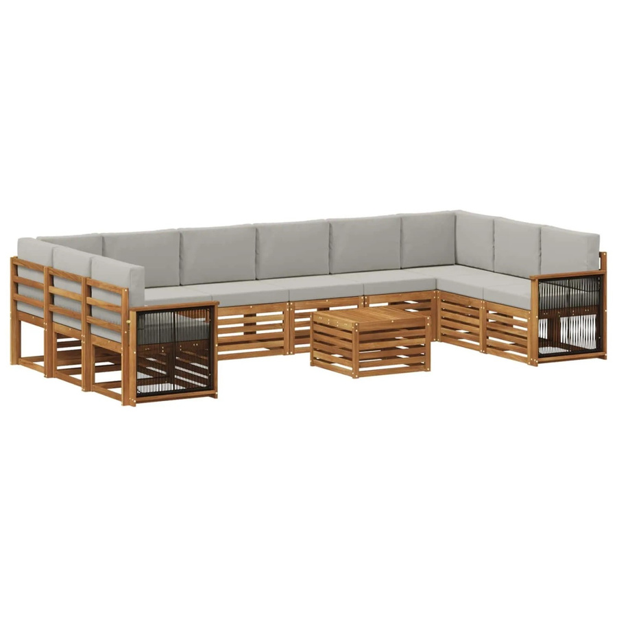 vidaXL Outdoor-Sofagarnitur L-Form aus Akazienholz mit 8 Kissen in Natur und Hellgrau - Bild 2