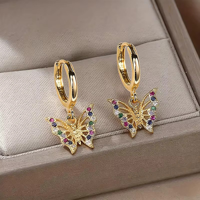Huitan Schmetterlings-Tropfenohrringe, Gold, Zirkonia, Damen - Bild 2