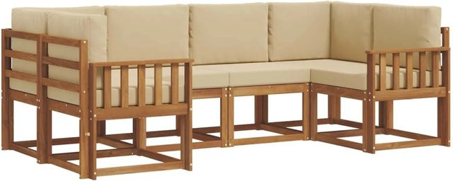 vidaXL Outdoor-Sofagarnitur 6-teilig aus Akazienholz in Natur und Beige mit Kissen und Armlehnen - Bild 1
