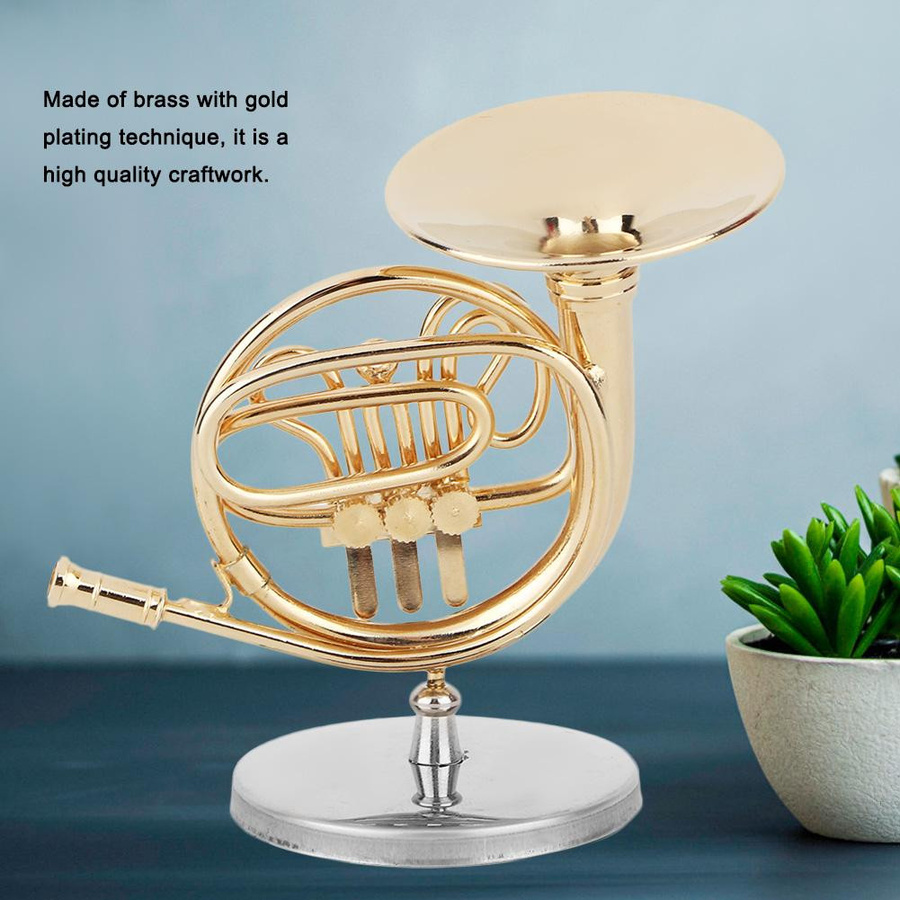 Miniatur Waldhorn aus Messing in Gold als dekoratives Musikinstrument-Ornament für die Tischdekoration - Bild 3