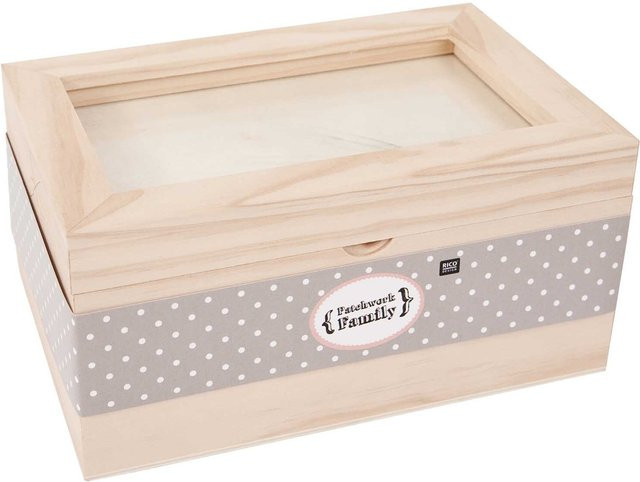 Rico Design Holzschatulle mit Glaseinsatz in Natur, B/T/H: 20 x 13 x 10 cm - Bild 1