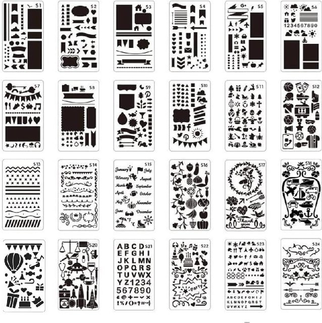 24-teiliges Scrapbooking-Set mit wiederverwendbaren Malschablonen und Kalender-Zeichnungsvorlagen aus transparentem Kunststoff für dein DIY-Tagebuch und Planer - Bild 1