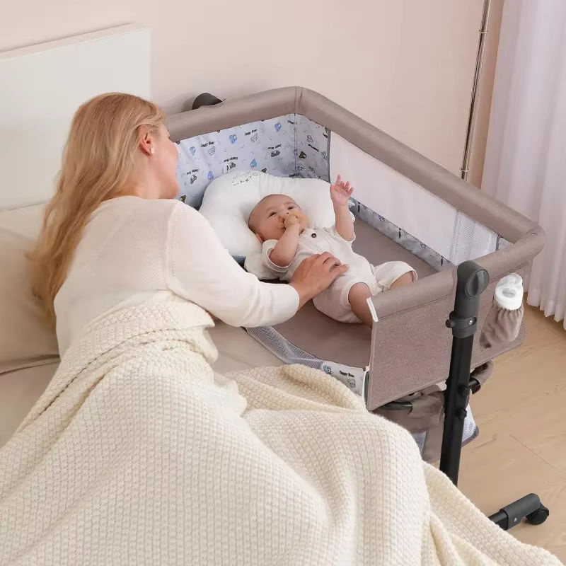 LIUSHADUOLA Wickelbett für Neugeborene mit Moskitonetz und Aufbewahrungstasche, höhenverstellbar und tragbar, Beige/Khaki - Bild 3