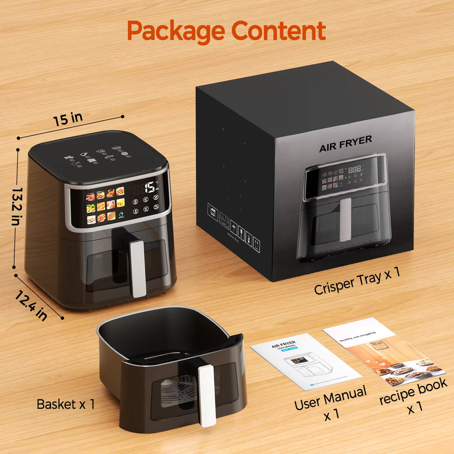 Patbrela Heißluftfritteuse 8L mit LED-Display und 11 Voreinstellungen, 1700W, Schwarz - Bild 7