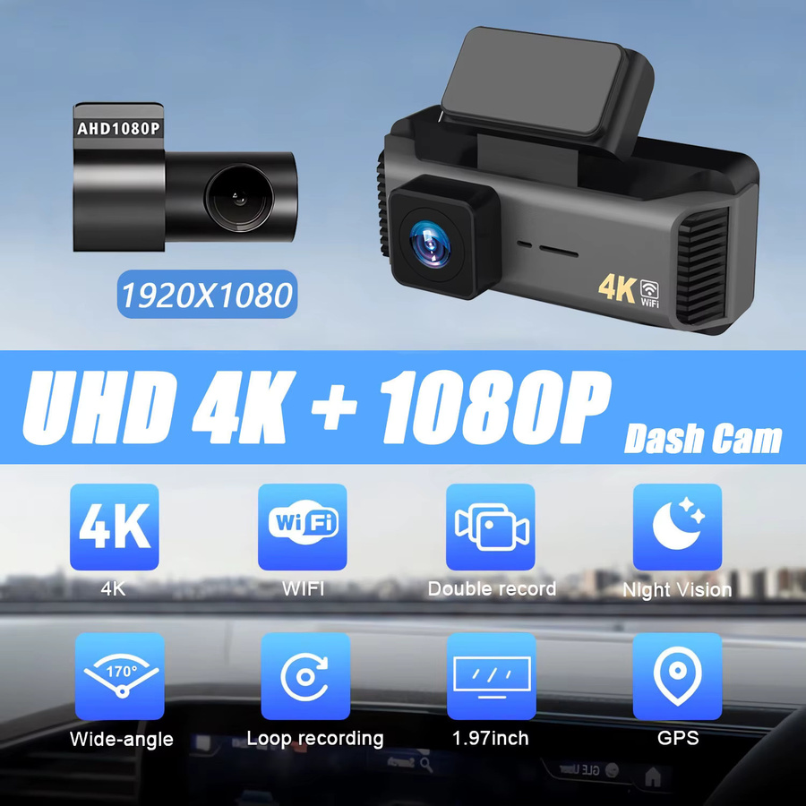 MYOLSD Dashcam 4K Dual-Objektiv mit WLAN und GPS, Auto-DVR Vorne und Hinten, Schwarz - Bild 2