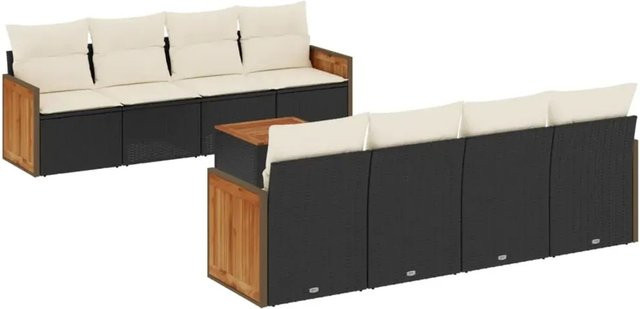 vidaXL 9-teilige Garten-Sofagarnitur aus Poly-Rattan in Schwarz mit Kissen und Gartentisch - Bild 1