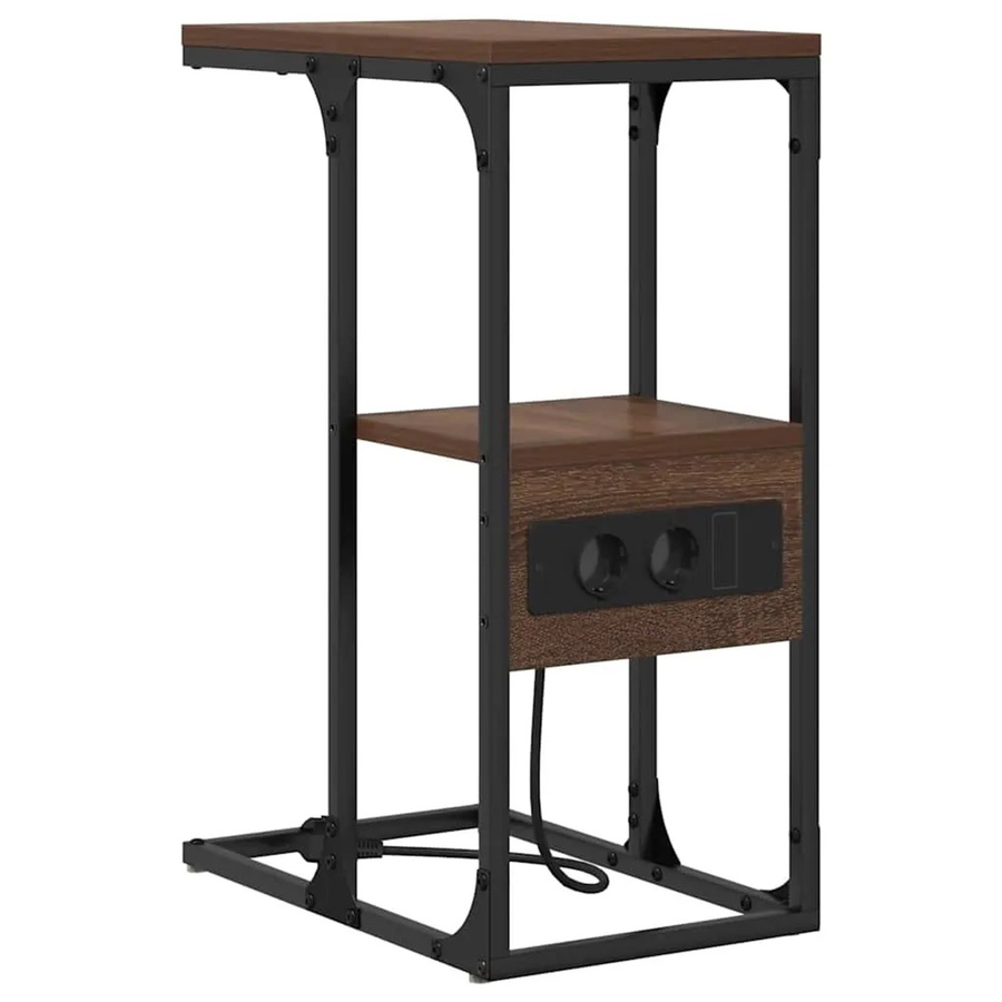 vidaXL Nachttisch in Brauner Eiche, Modernes Design mit Medienfächern, B/T/H: 41,5 x 26 x 60,5 cm - Bild 2