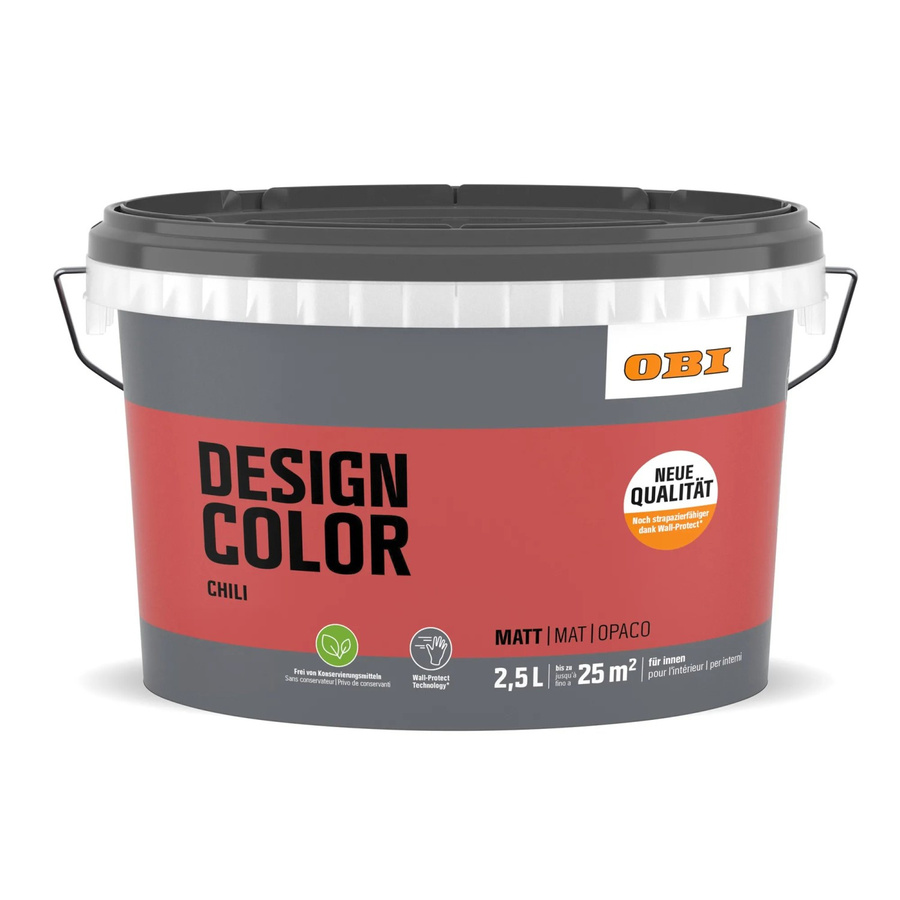 OBI Design Color Wandfarbe Chilli Rot Wasserbasierte Dispersionsfarbe für Mauerwerk - Bild 2