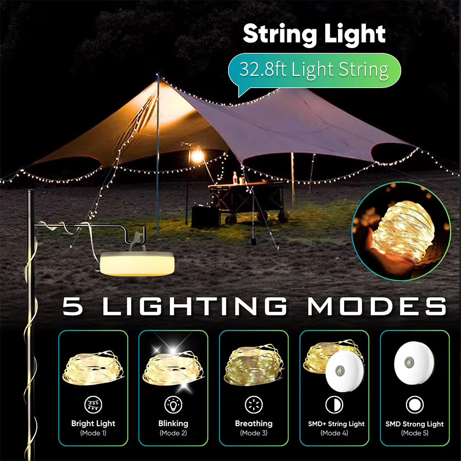 GGBEE 2-in-1 wiederaufladbare Camping-Lichterkette mit 8 Beleuchtungsmodi für Outdoor und Weihnachten - Bild 3