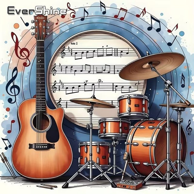EverShine Diamantmalerei Set Musikinstrumente mit Gitarre und Schlagzeug als DIY Strass-Mosaik für Erwachsene in Multicolour - Bild 1