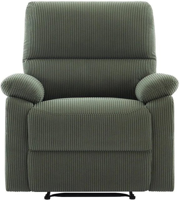 Vente-unique Relaxsessel Lunano in Grün mit Ripp-Velours und Armlehnen - Bild 1