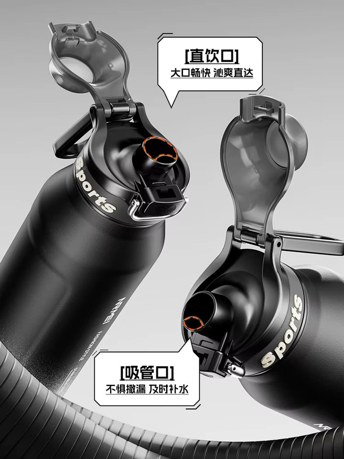ERM Isolierte Edelstahl-Wasserflasche mit Griff für Sport und Outdoor in Silber und Schwarz - Bild 5