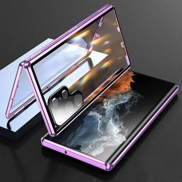 Magnetische Schutzhülle für Xiaomi Redmi Note 14 Pro und Redmi Note 14 Pro+ 5G mit Metallrahmen, doppelseitigem gehärtetem Glas und Objektivschutz, Farbe: Violett - Bild 1