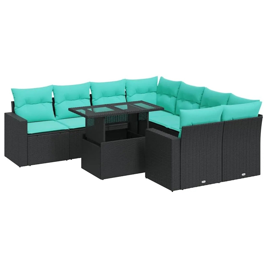 vidaXL 9-teilige Garten-Sofagarnitur aus Poly-Rattan mit Kissen in Schwarz - Bild 2