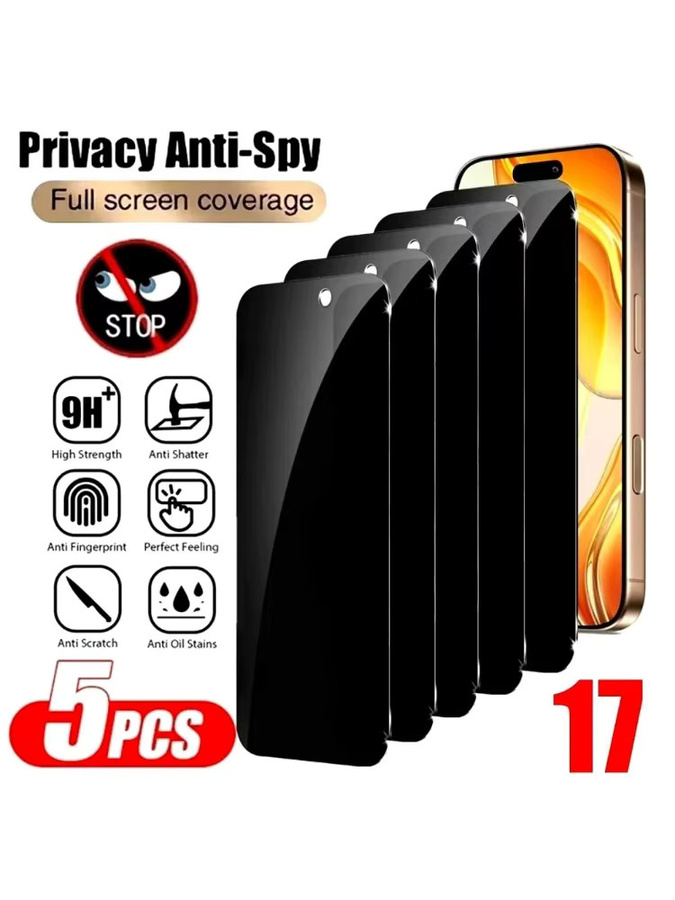 5 Stück Anti-Spionage-Hartglas Displayschutzfolie für Apple iPhone 17 16 15 14 13 12 11 Pro Max Plus XR XS in Transparent - Bild 5