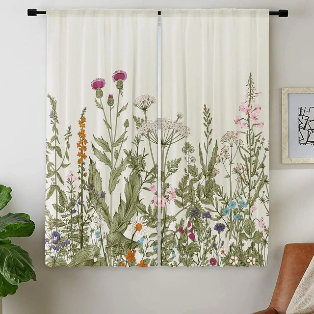 Yiran Furniture Hochverdunkelnde Vorhänge mit böhmischem Blumenblattmuster in Multicolour, B: 55 cm, H: 120 cm - Bild 1