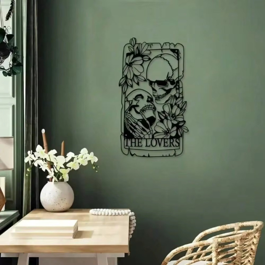 CIFBUY Bohemian Gothic Wandkunst Totenkopf Paare aus Metall in Schwarz als handgemachte Eisen Wandskulptur im Vintage-Stil für Indoor und Outdoor - Bild 3