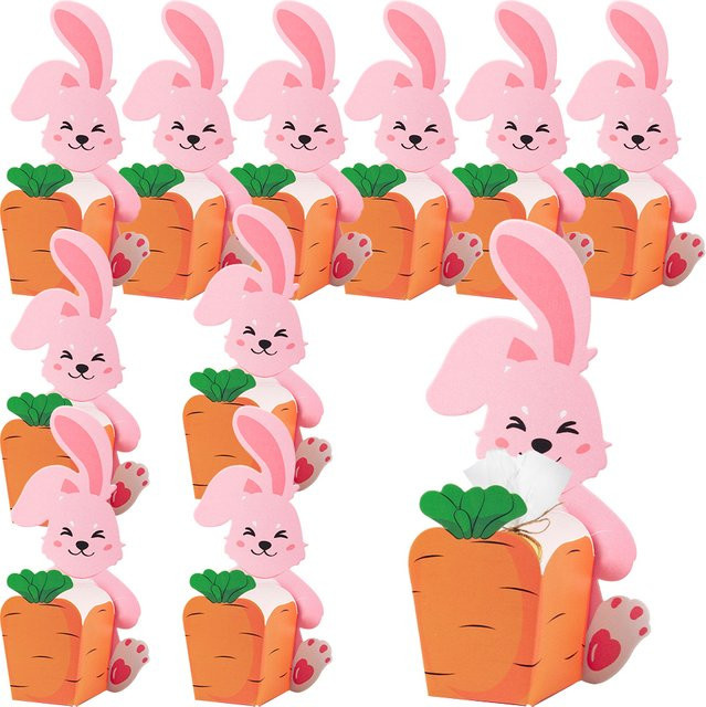 WEIGAO Ostern Süßigkeitenboxen aus Papier mit Kaninchen und Karotten Design in Multicolor - Bild 1