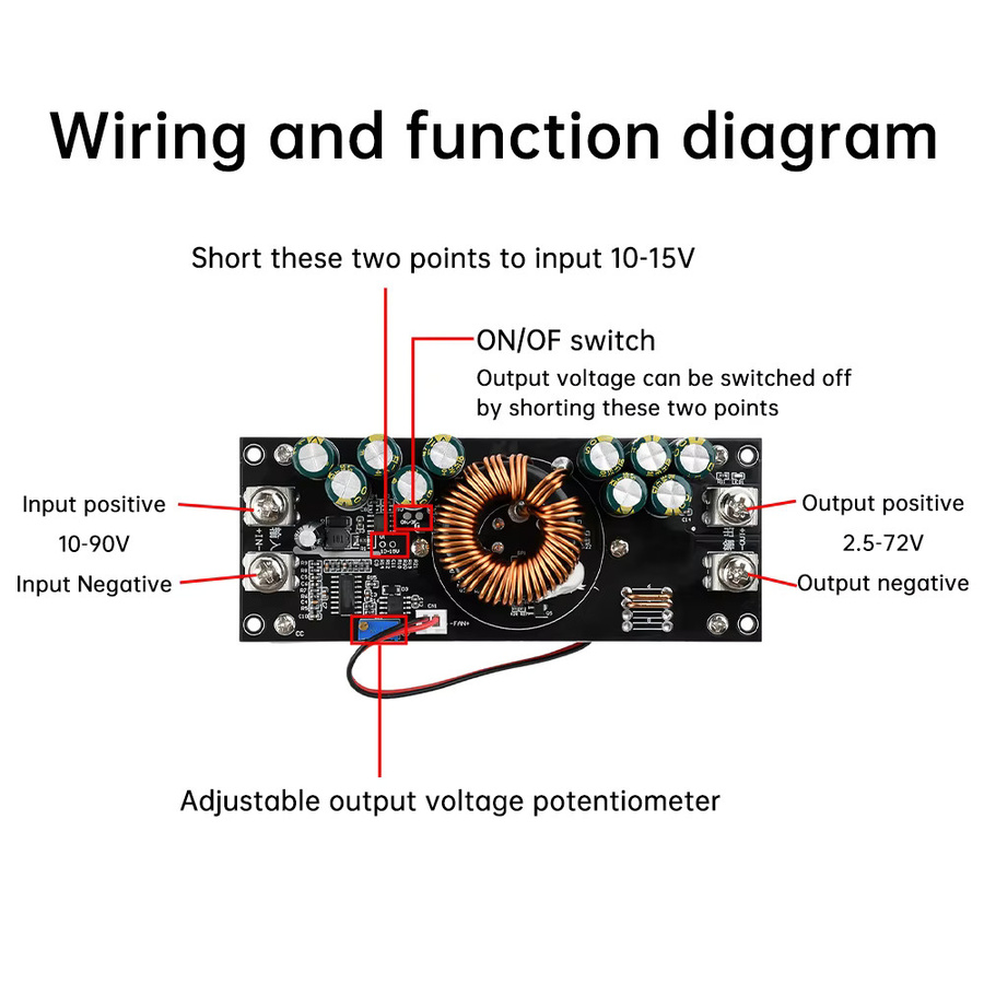 Einstellbares DC-DC Buck Converter Modul zur Konstantspannung, Hochleistungs-Abwärtswandler von 15 V-90 V auf 2,5 V-72 V, Schwarz - Bild 4