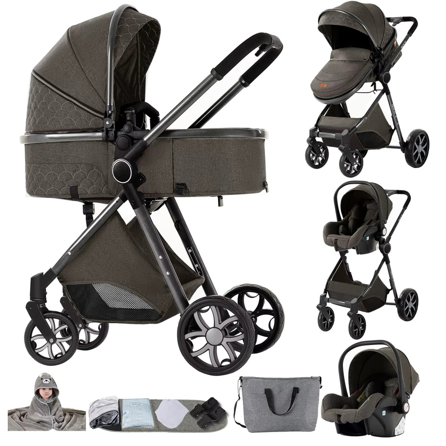 Luourzme 3-in-1 Kinderwagen mit Autositz und Buggy, faltbar, Grau - Bild 9