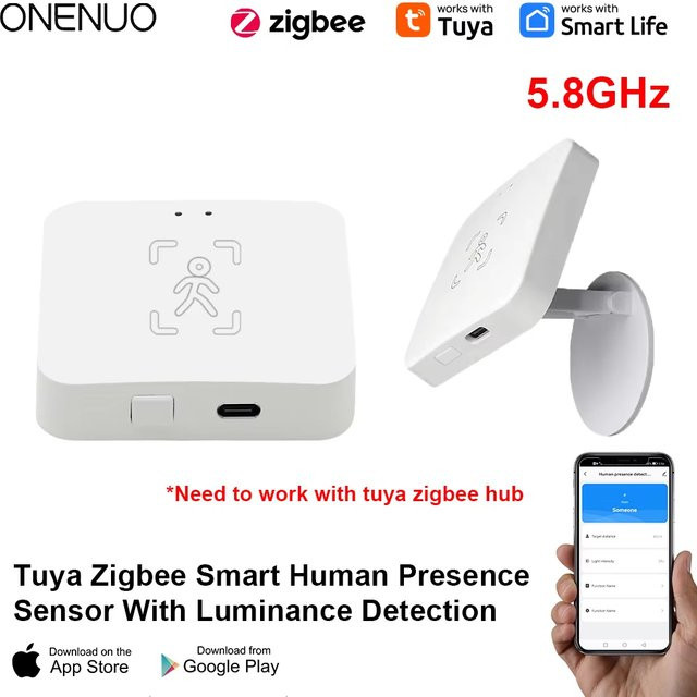 Tuya Zigbee Human Presence Detector Smart Life MmWave Radar Pir-Bewegungssensor mit Luminanze, Entfernungserkennung und Atmungserkennung, Weiß - Bild 1