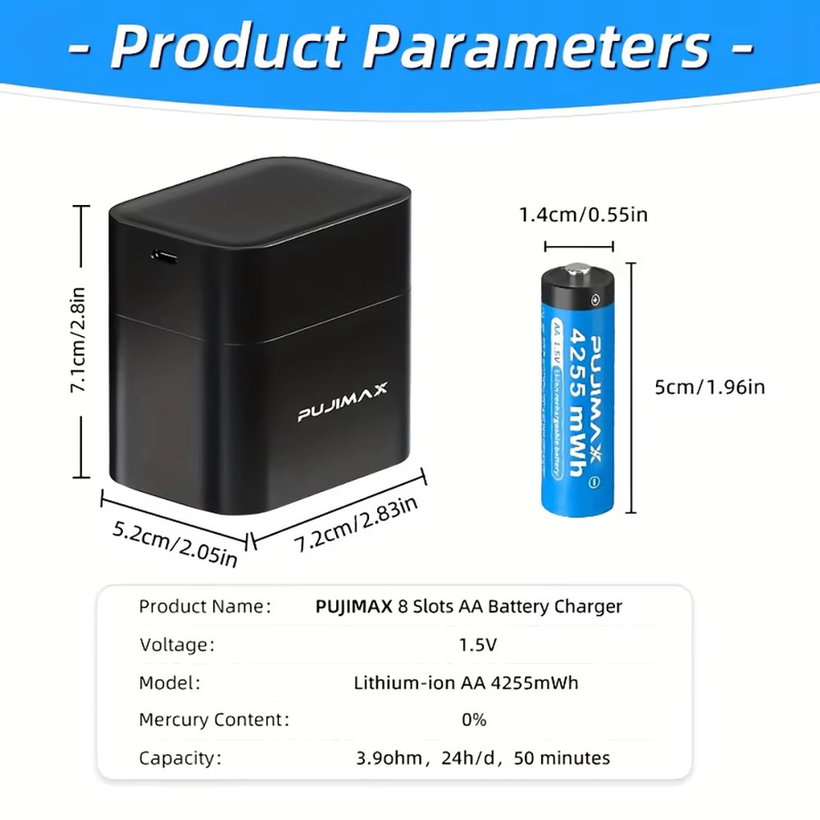 PUJIMAX Akku-Ladegerät für 1,5 V AA Lithium-Ionen-Akkus mit 4255 mWh - Bild 5