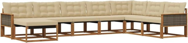 vidaXL Outdoor-Sofagarnitur aus Akazienholz in U-Form mit 8 Kissen in Braun und Beige - Bild 1
