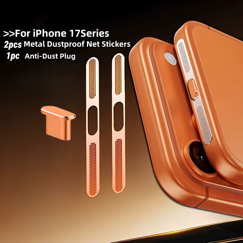 3-teiliges Metall-Staubschutzset für Apple iPhone 17 Pro Max und iPhone 17 Pro in Silber mit Lautsprecher-Staubschutzgittern und USB-C Staubschutzstopfen - Bild 4