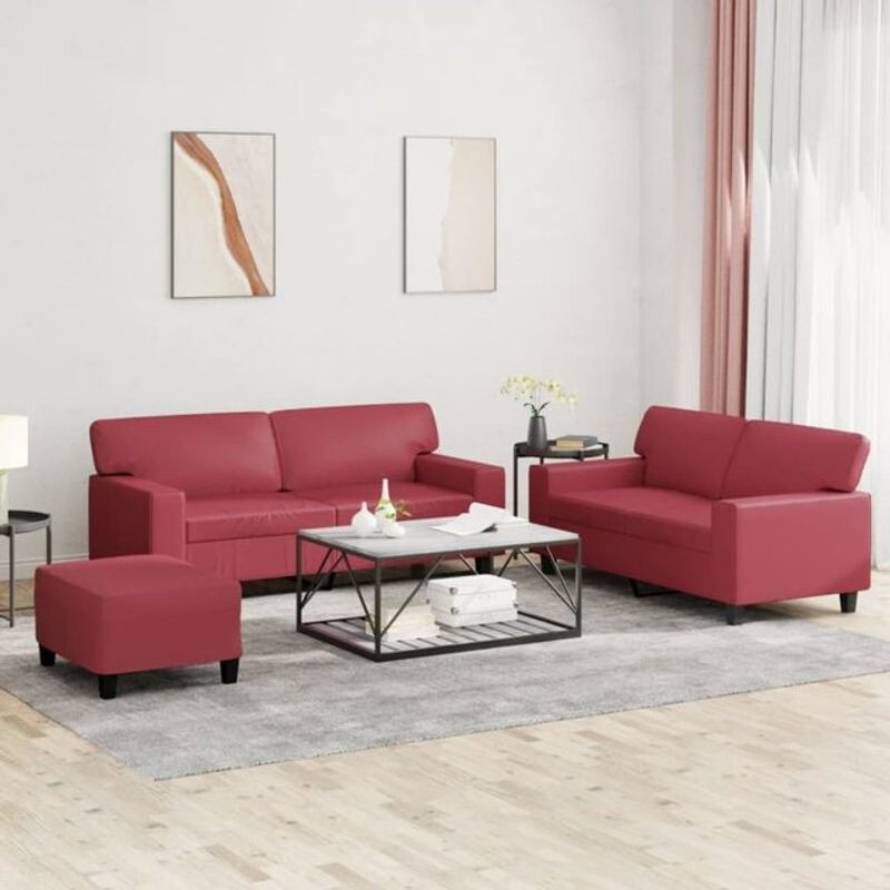 3-tlg. moderne Sofagarnitur aus Kunstleder von vidaxl in Rot - Bild 1