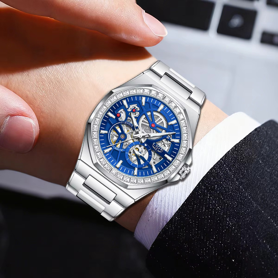 LIGE Armbanduhr Automatik, Edelstahl, Herren, Datum, Leuchtzeiger - Bild 4