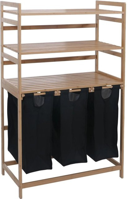 MCW Bambus Wäschesammler P78 Wäschesortierer mit 3 Ablagen, Schwarz, B: 125 cm, T: 40 cm, H: 80 cm - Bild 2