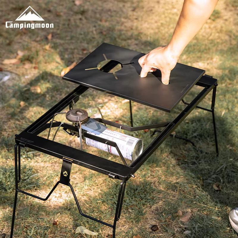 CAMPINGMOON Spider Oven Einheitsplatte aus Edelstahl mit Gastankablage für SOTO Spider Oven IGT, Farbe: Silber/Schwarz, B/T/H: 35,6 x 25,0 x 25,0 cm - Bild 3