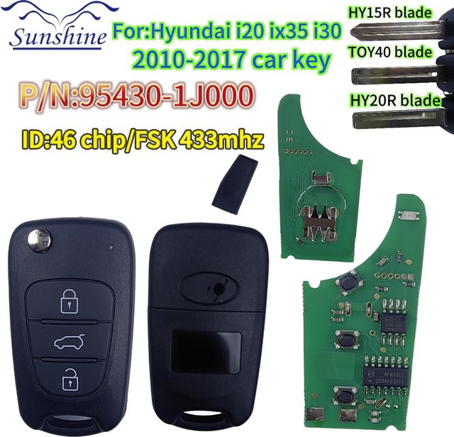 2 Stück Sunshine Autoschlüssel Leiterplatte 433 MHz 95430-1J000 für Hyundai i20 i35 i30 kompatibel mit TOY40 HY20R HYN15R - Bild 1