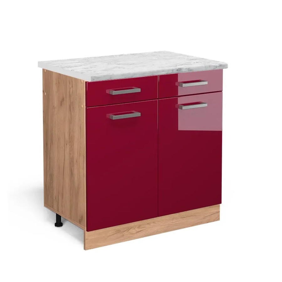 Vicco Küchenunterschrank R-Line Schubladenschrank in Bordeaux Hochglanz mit Marmor-Optik, Breite: 80 cm - Bild 2